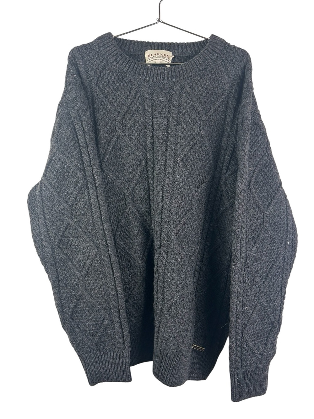 Blarney Woollen Mills Aran Originals charcoal cable-knit crewneck sweater